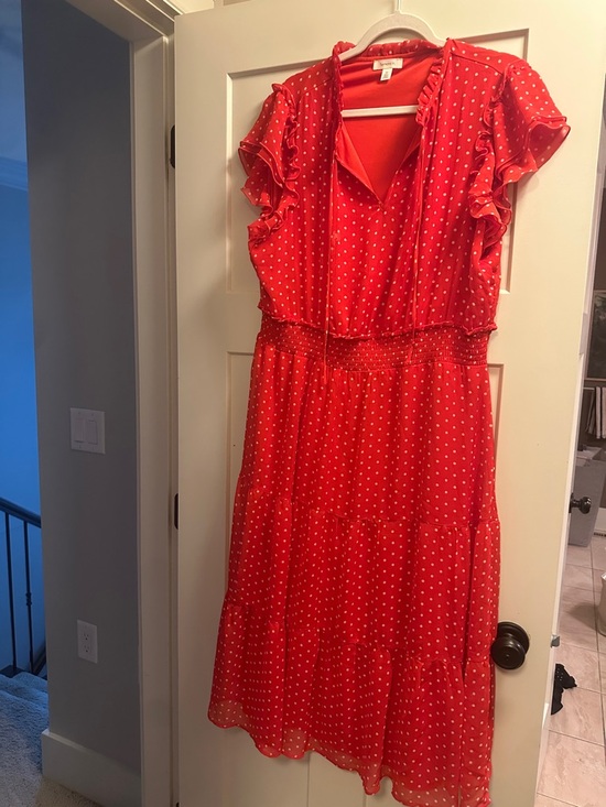 Tamara H Dresses & Skirts - Red Polka Dot Ruffle-Sleeve Midi Dress
